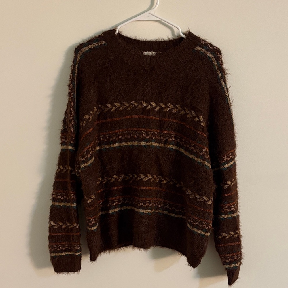 BKE Dark Brown Striped Crewneck Sweater